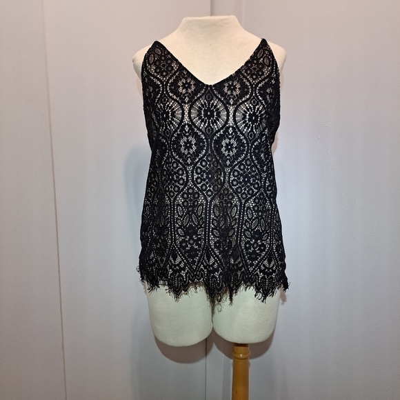 LOFT Lace Overlay Tank Top Size S LINED - Picture 1 of 11